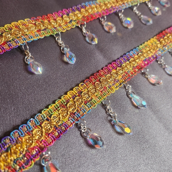 Arm Garters, Set of 2, Multicolor, AB Crystal Teardrop Beads, Adjustable - Picture 4 of 6